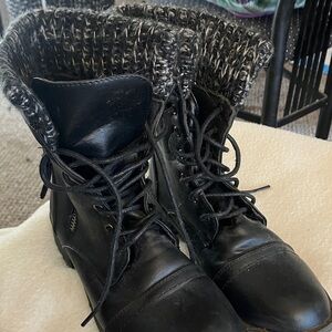 Streetwear Society Black Combat Boots with Knit Cuff